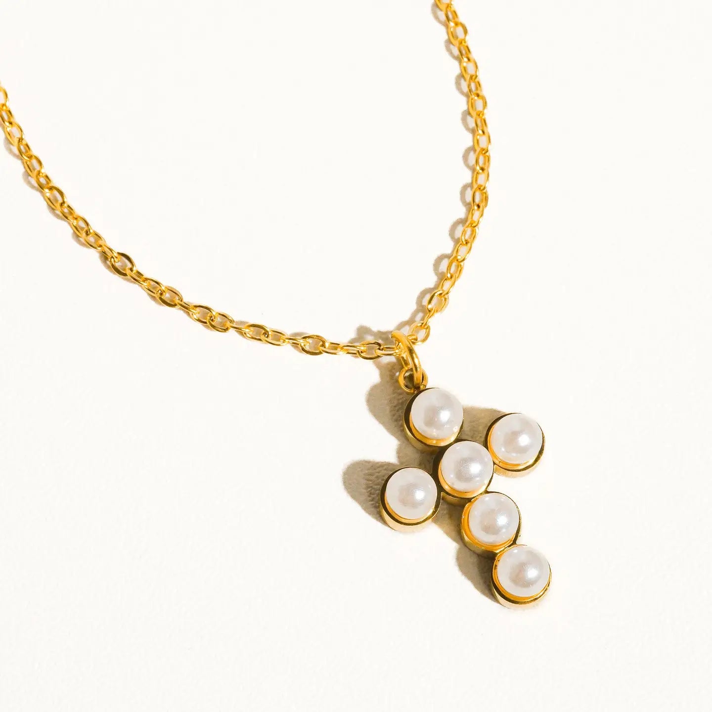 Faith Non-Tarnish Dainty Pearl Cross Necklace