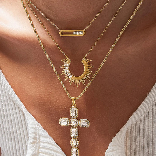 Belrose 18K Gold Non-Tarnish Cz Cross Necklace