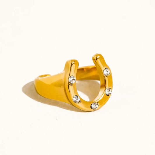 18K Gold Non-Tarnish Cz Horseshoe Ring