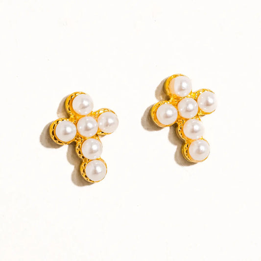 Telo 18K Non-Tarnish Pearl Cross Stud