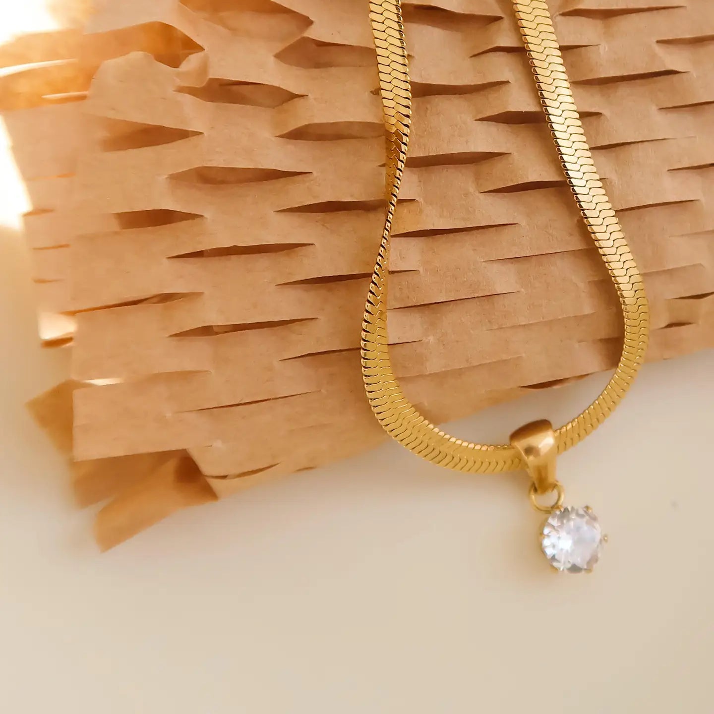 Blanc 18K Gold Non-Tarnish Cz Snake Chain Necklace