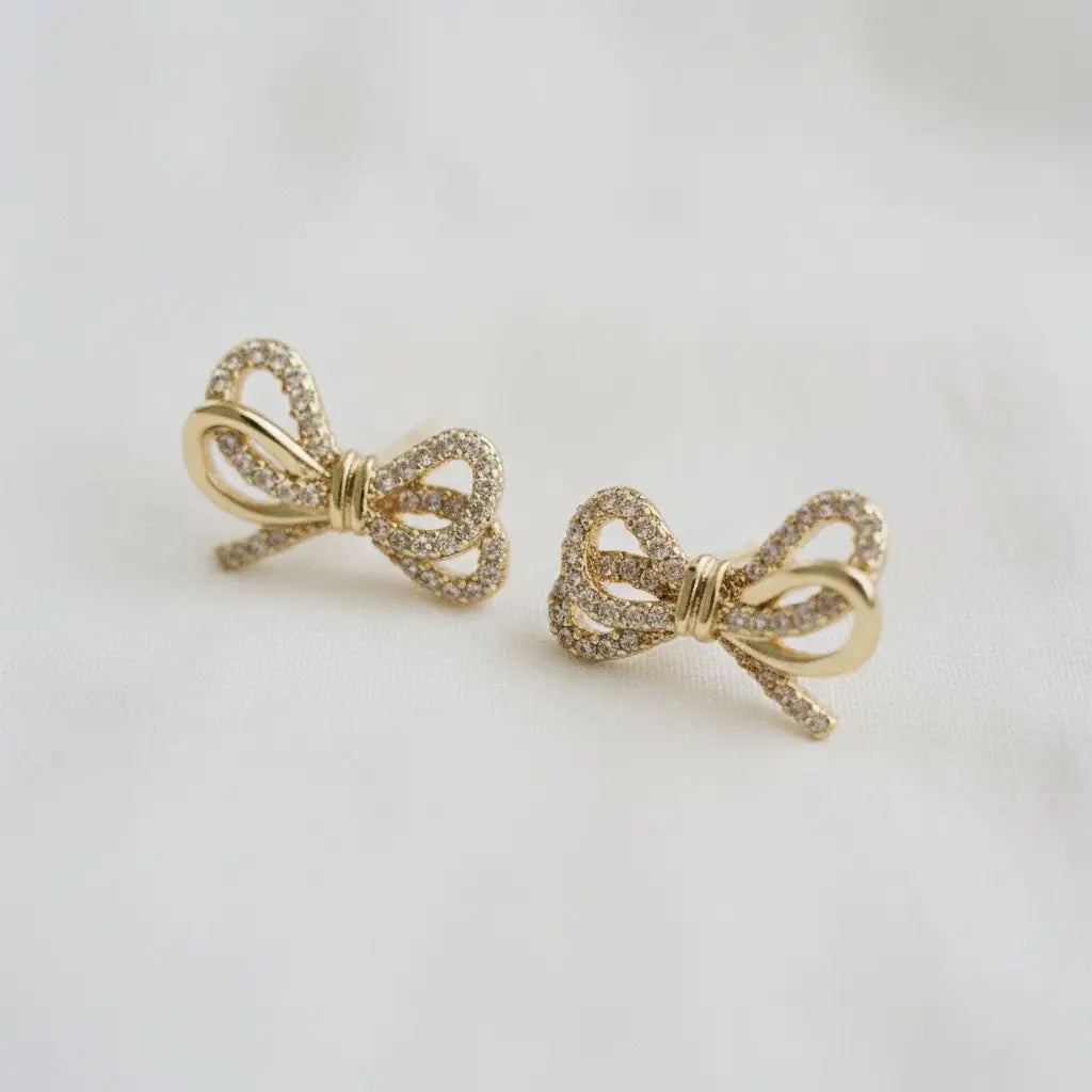 Cubic Zirconia Knot Bow Stud Earrings
