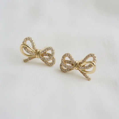 Cubic Zirconia Knot Bow Stud Earrings
