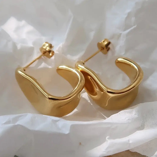 Ninelle 18K Gold Non-Tarnish Sculpted Wave Hoop Earrings