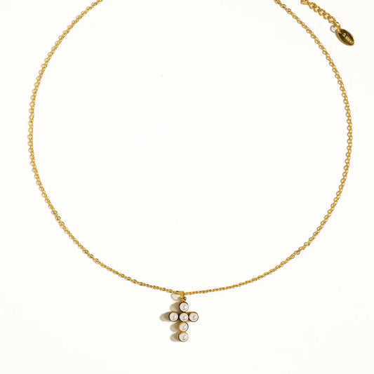 Faith Non-Tarnish Dainty Pearl Cross Necklace