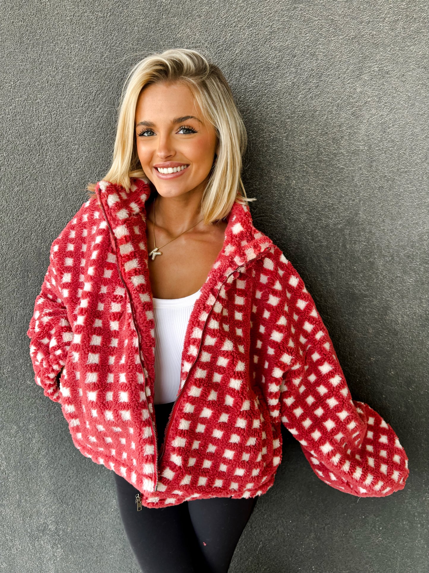 red checkered jacket