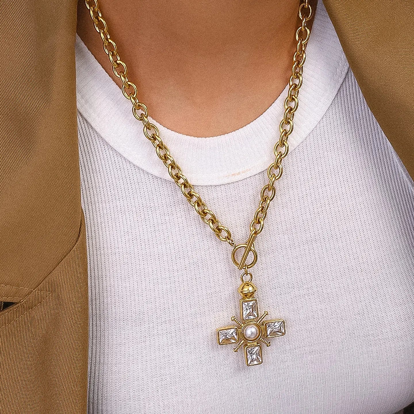 Patrice 18K Gold Non-Tarnish Cross Necklace