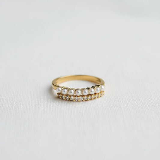 Vintage Geometric Ring with Pearl Accent