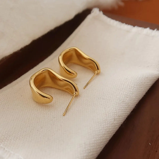 Ninelle 18K Gold Non-Tarnish Sculpted Wave Hoop Earrings