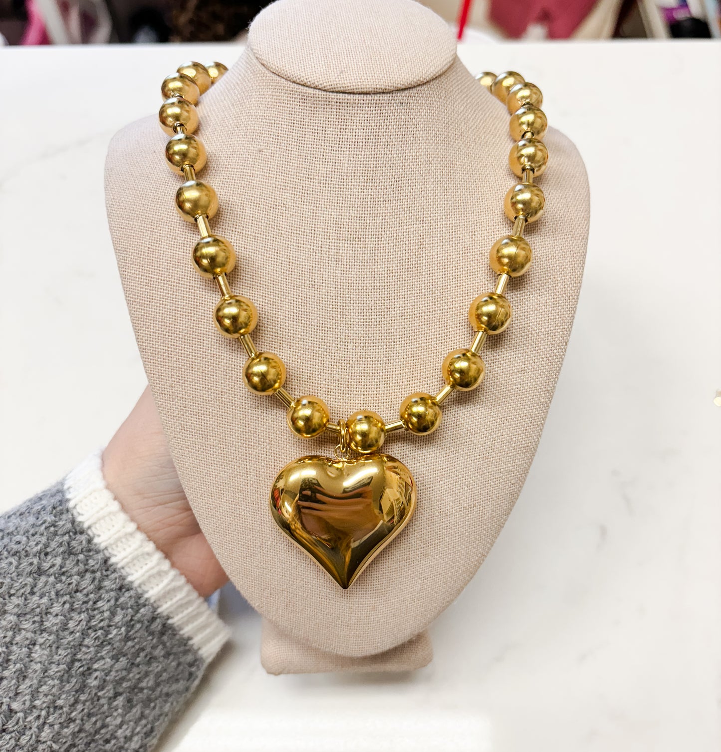 chunky heart necklace - gold