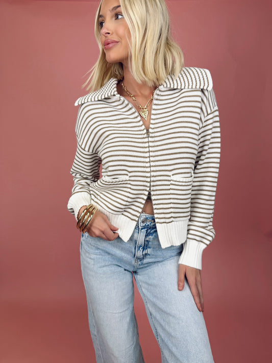 Sandstone Stripe Zip Knit - LAST ONE
