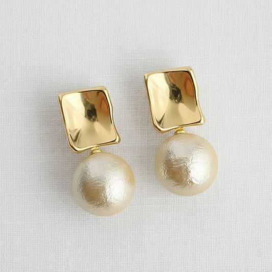 Contemporary Geometric Pearl Drop Earrings