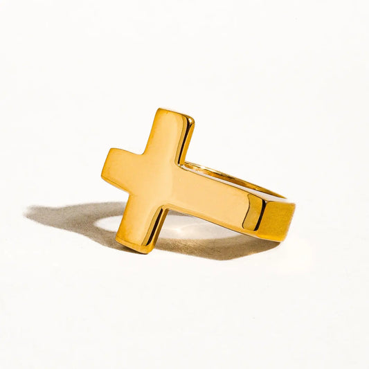 Truth 18K Gold Non-Tarnish Cross Ring