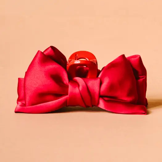 Mini Satin Bow Claw Clip-Red