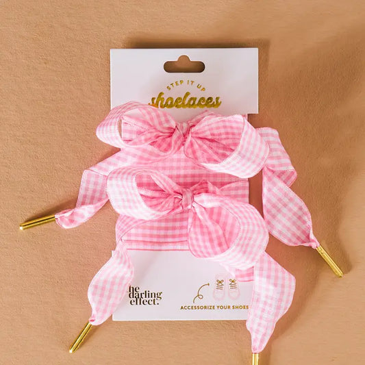 Step It Up Shoelaces-Gingham Pink