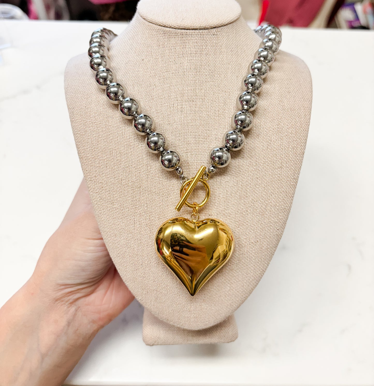 chunky heart necklace - silver