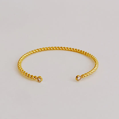 Slim and Cabled Open Bangle Bracelet