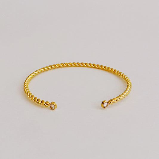 Slim and Cabled Open Bangle Bracelet