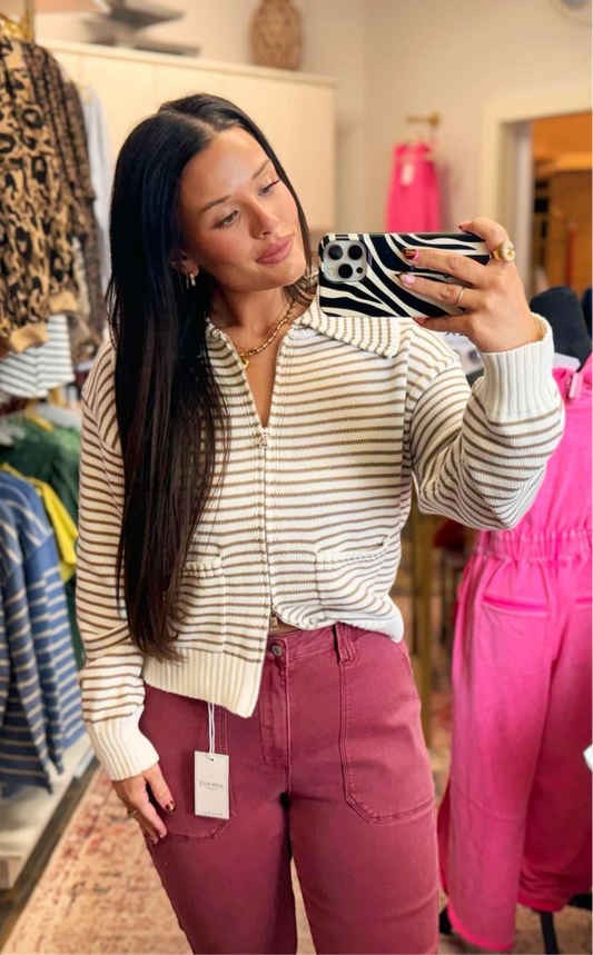 Sandstone Stripe Zip Knit