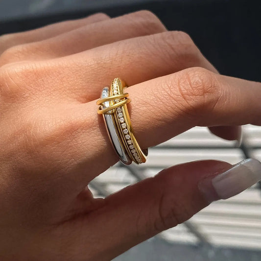 Bayard 18K Gold Non-Tarnish Multi Stack Cz Band Ring