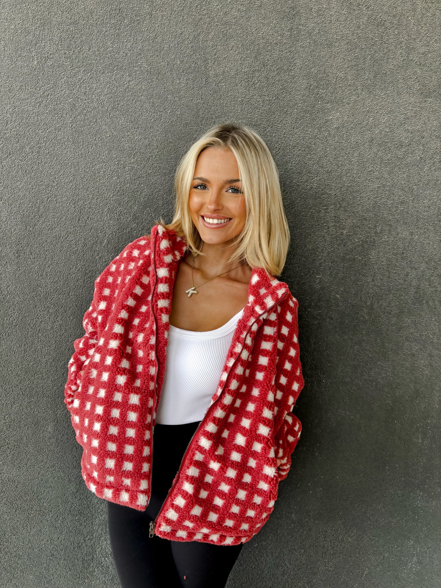 red checkered jacket