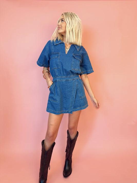 Darling Denim Wrap Romper
