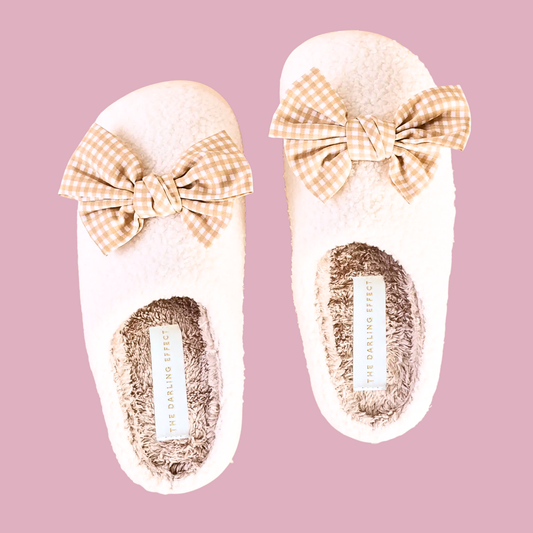 Fuzzy Slippers - Betty Bow Maple Gingham