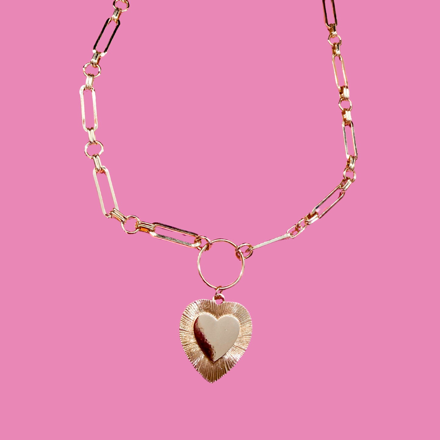 Etched Heart Chunky Chain Statement Necklace