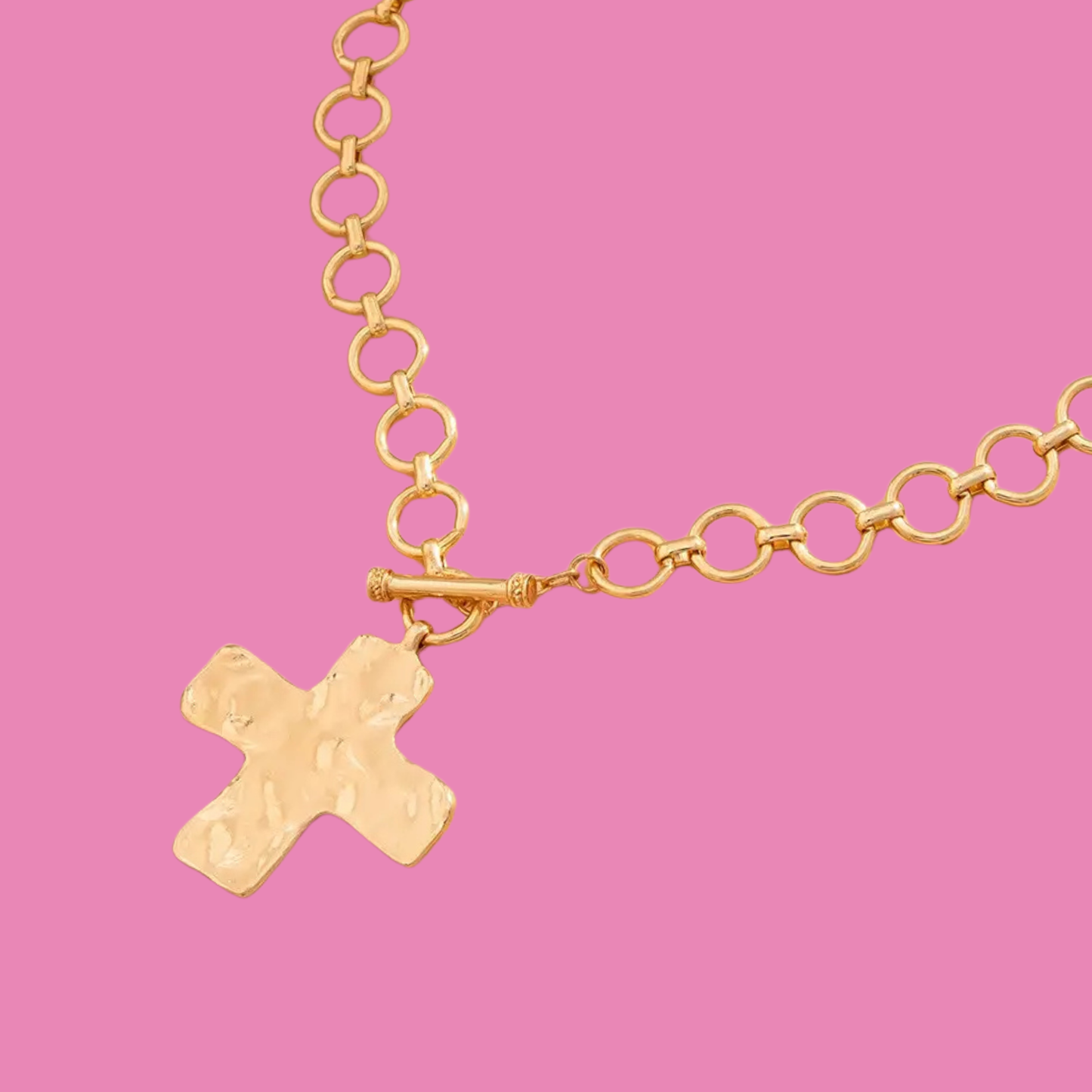 Notable Hammered Cross Front Toggle Necklace