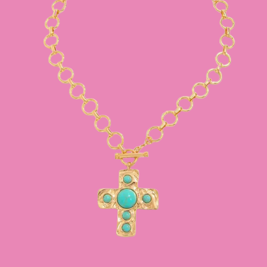 Notable Hammered Cross Front Toggle Necklace