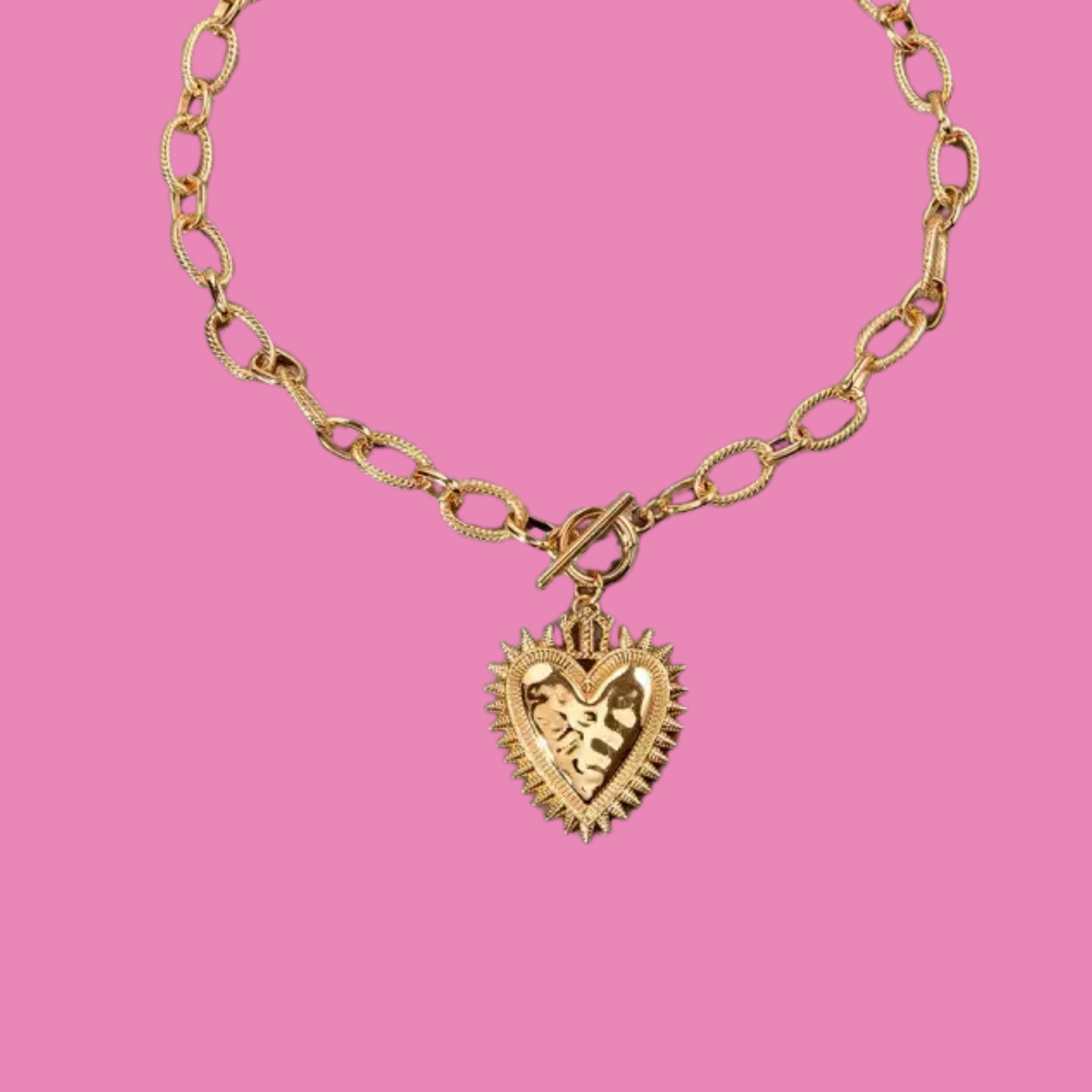Spiked Heart Chunky Chain Toggle Necklace