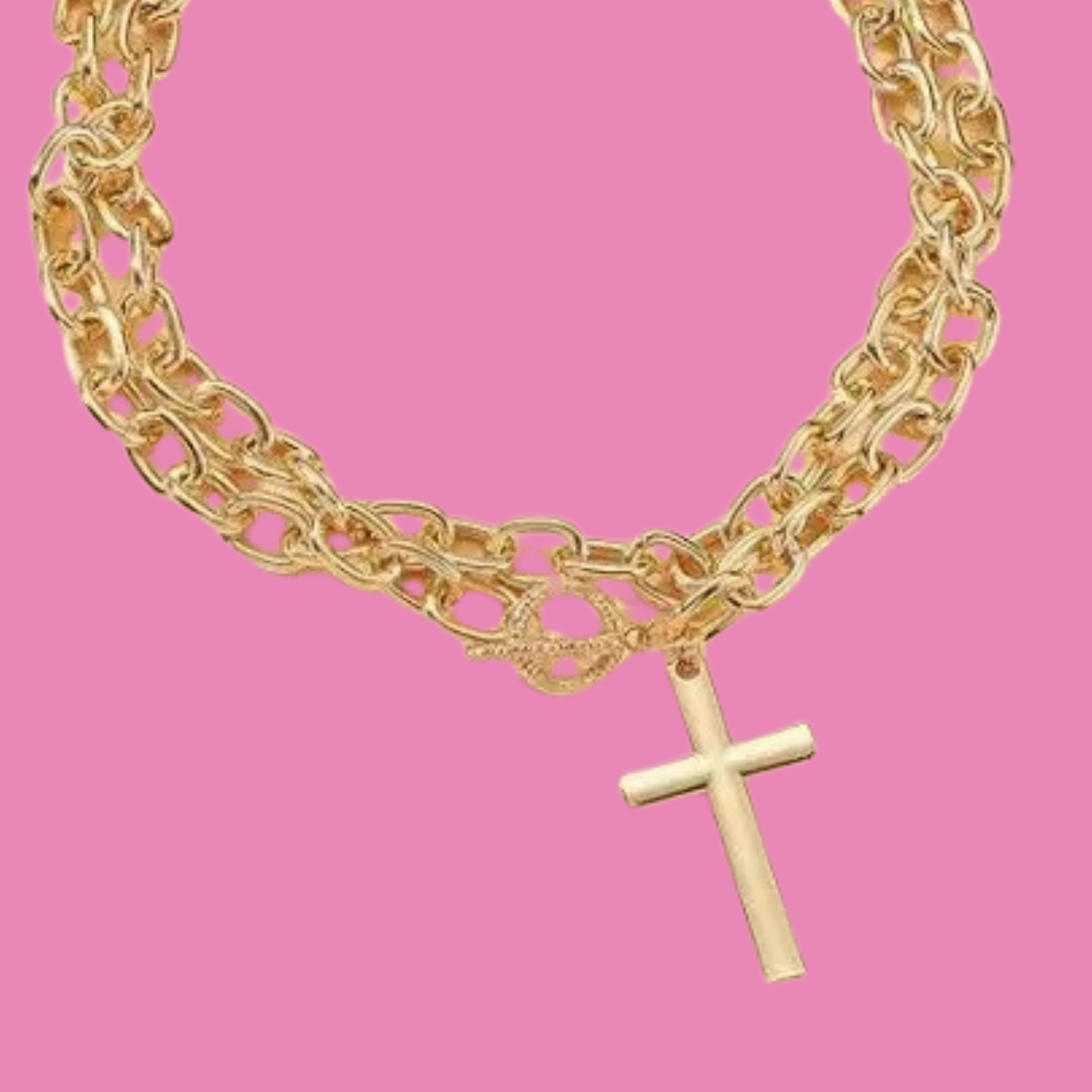 Puffy Cross Chunky Chain Statement Toggle Necklace
