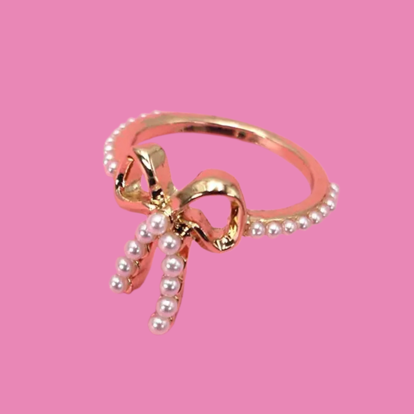 Gold Pearl Bow Ribbon Ring