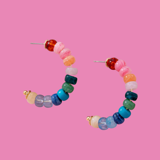 Rainbow Beaded Hoop Earrings