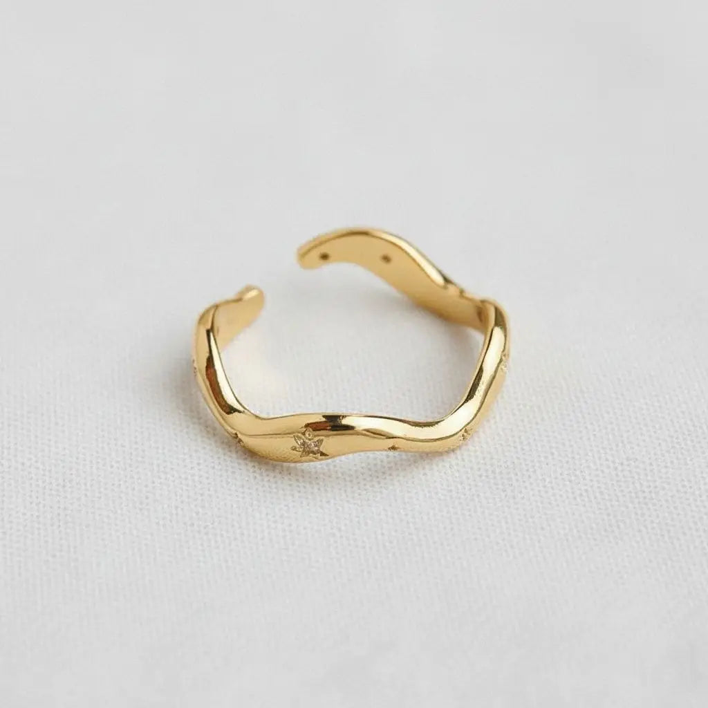 Wavy Gemstone Adjustable Ring