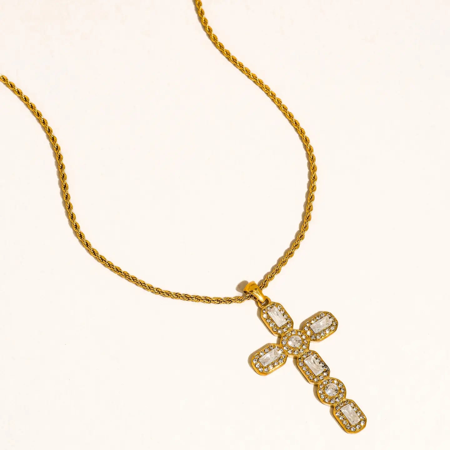 Belrose 18K Gold Non-Tarnish Cz Cross Necklace
