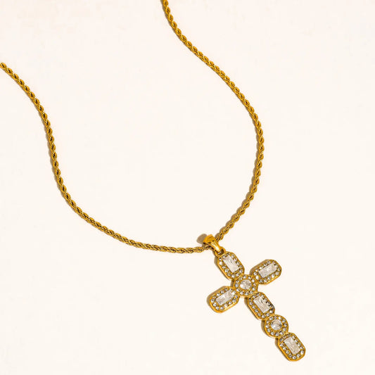 Belrose 18K Gold Non-Tarnish Cz Cross Necklace