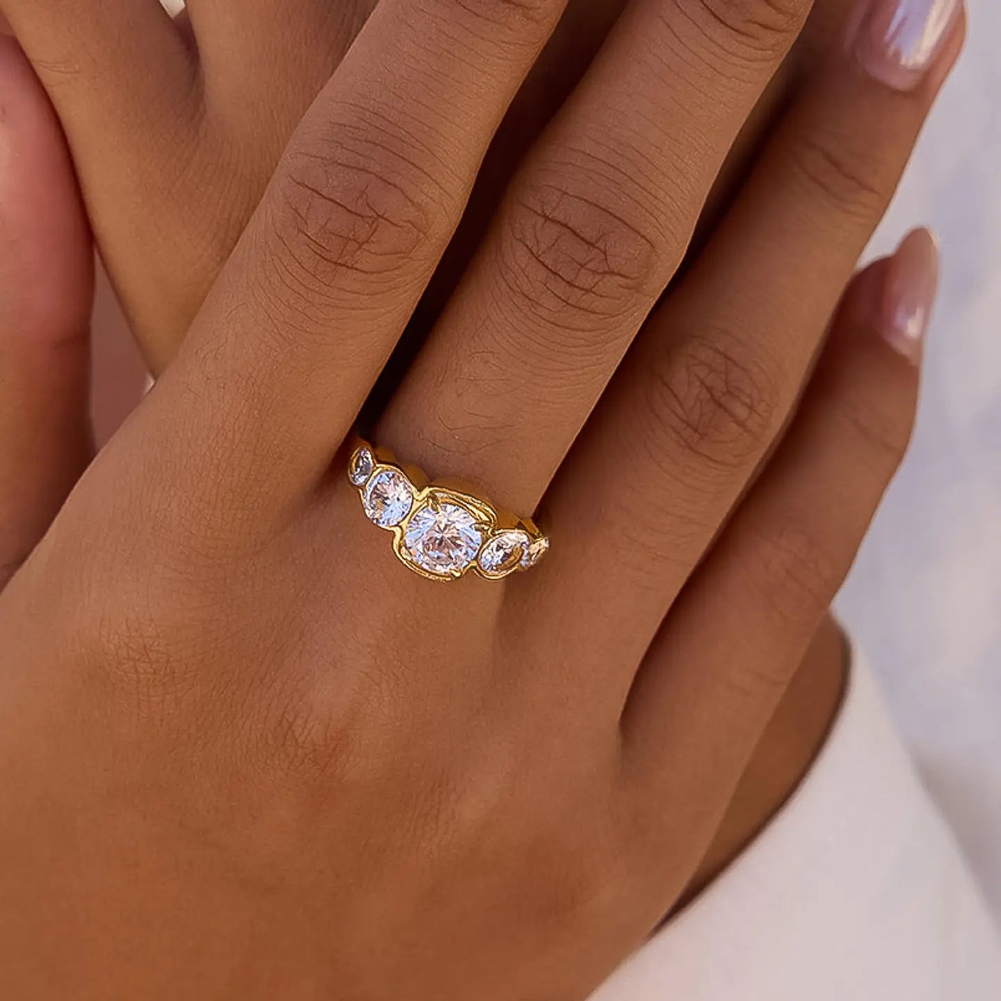 Irid 18K Gold Non-Tarnish Multi Cz Statement Ring