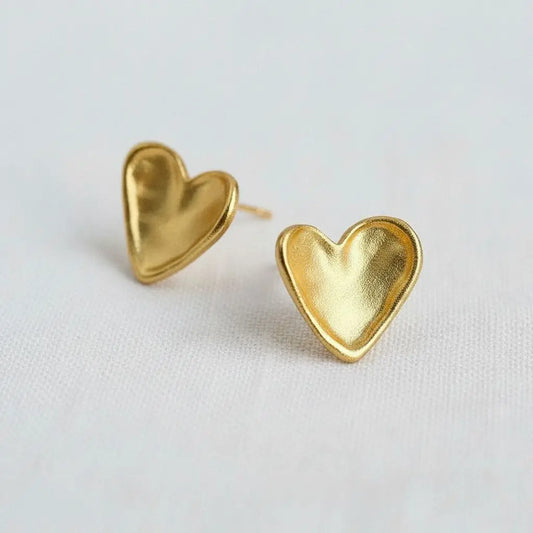 Vintage Inspired Gold-Toned Textured Heart Stud Earrings