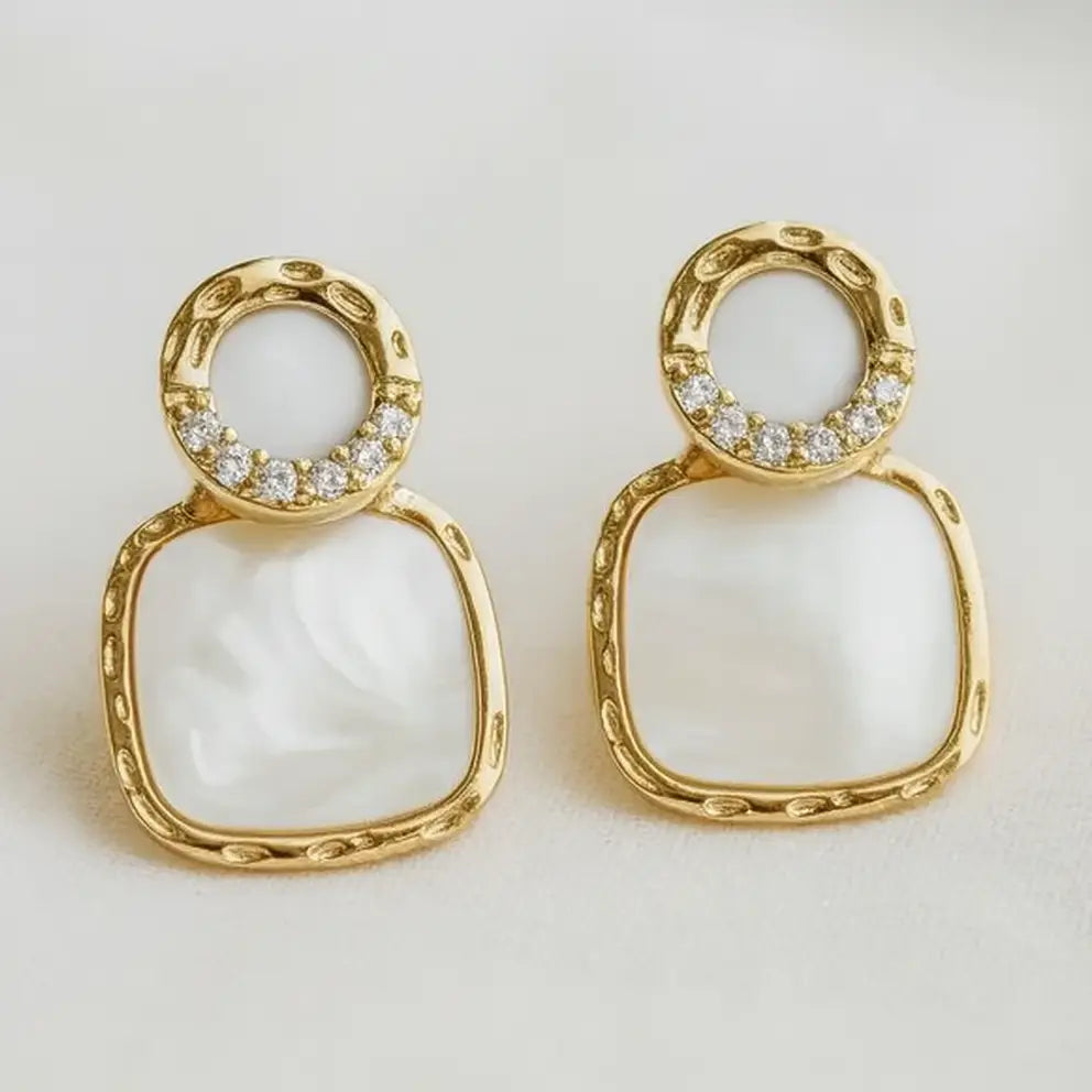 Geometric Square Shell Stud Earrings