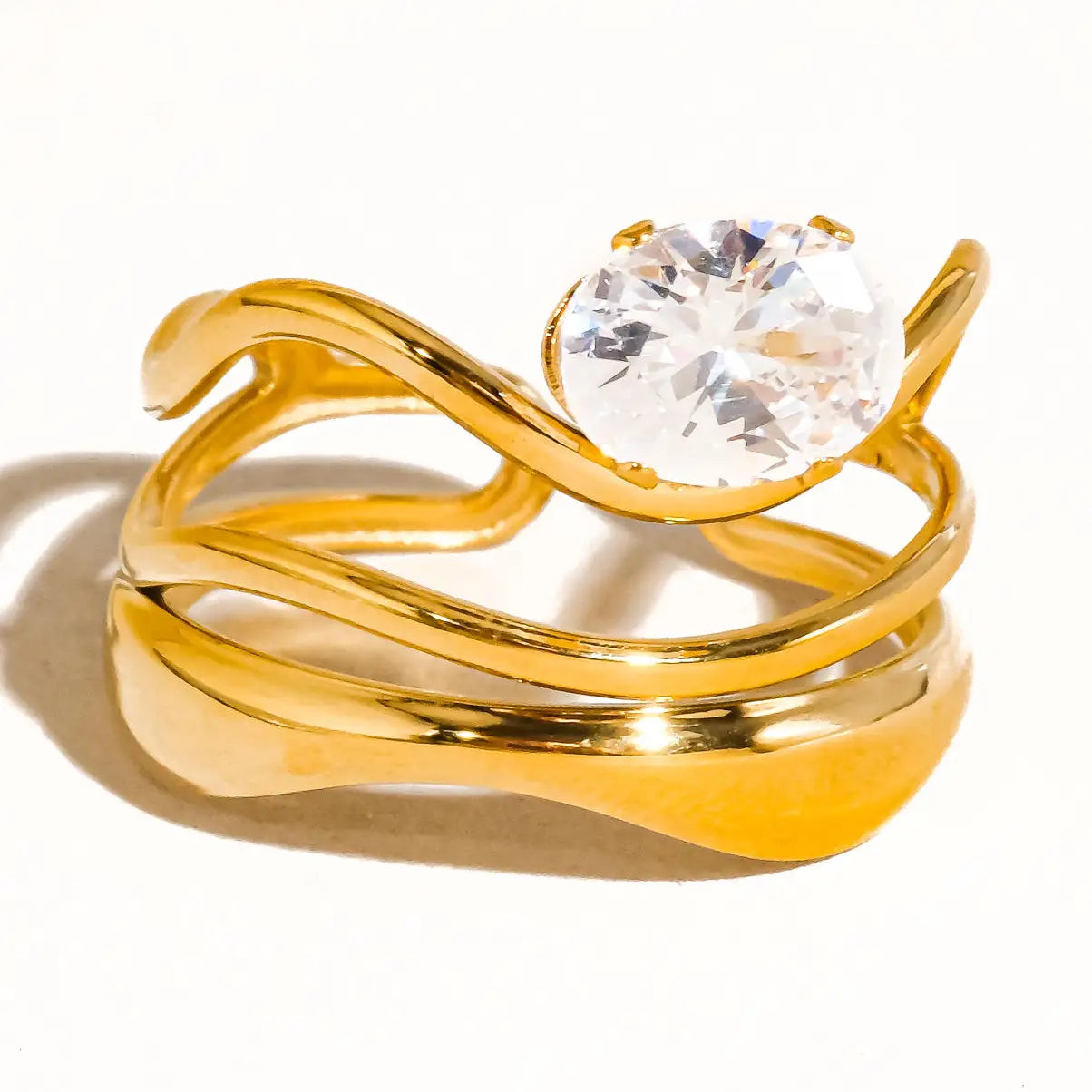 Gloire 18K Gold Non-Tarnish Abstract Cz Ring