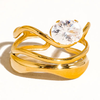 Gloire 18K Gold Non-Tarnish Abstract Cz Ring