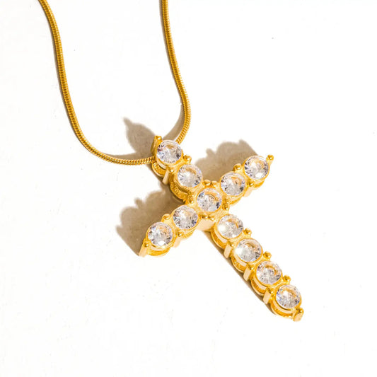 Raeven 18K Gold Non-Tarnish Cz Cross Necklace