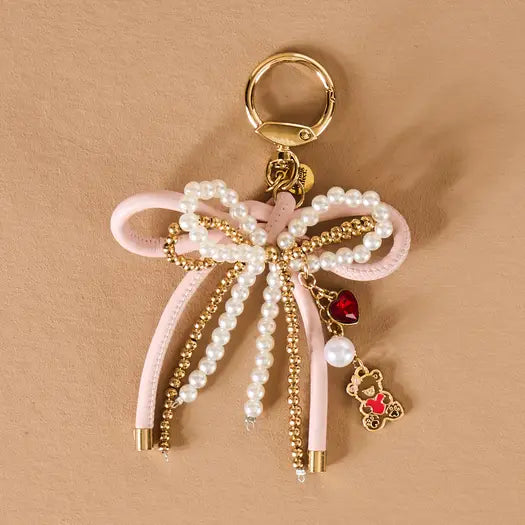 Layered Bow Bag Charm-Blushing Bear
