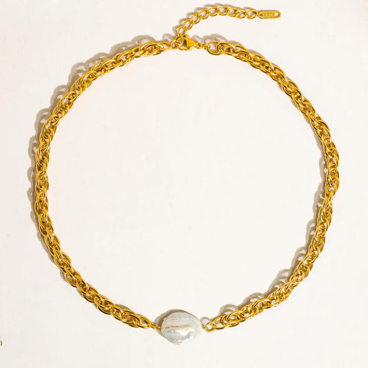 Loan 18K Non-Tarnish Bold Pearl Chain Necklace