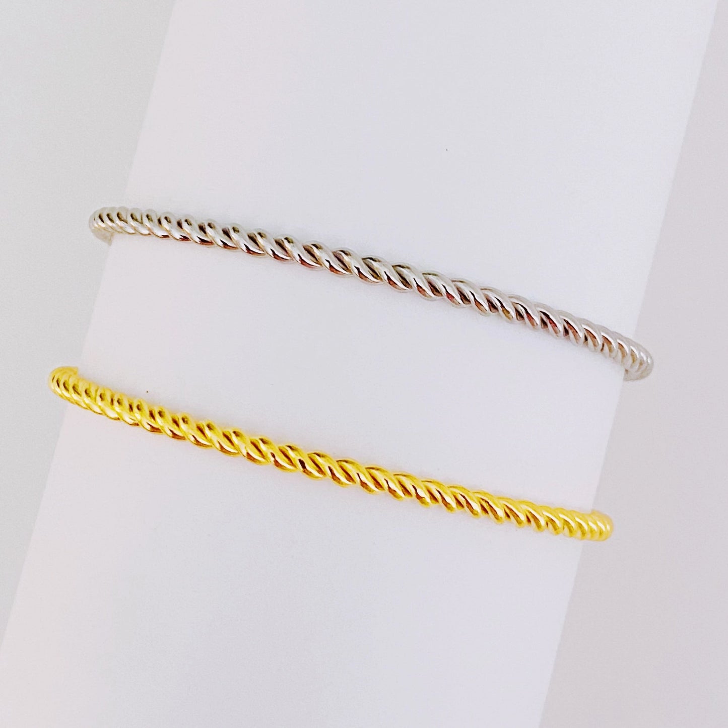 Slim and Cabled Open Bangle Bracelet