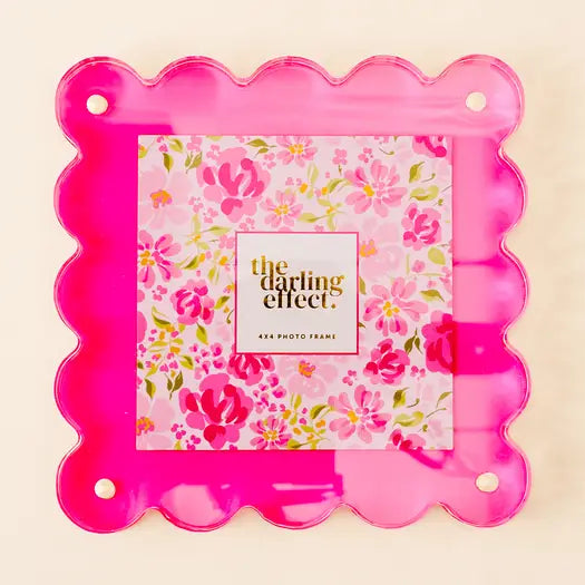 Square Scalloped Acrylic Frame-Hot pink