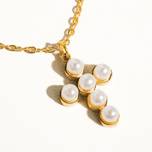 Faith Non-Tarnish Dainty Pearl Cross Necklace
